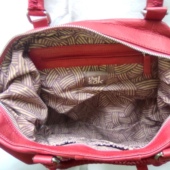 The Sak Red Leather Satchel Bag Braided Handles Buckle Detail 1000027283 - Picture 4 of 12